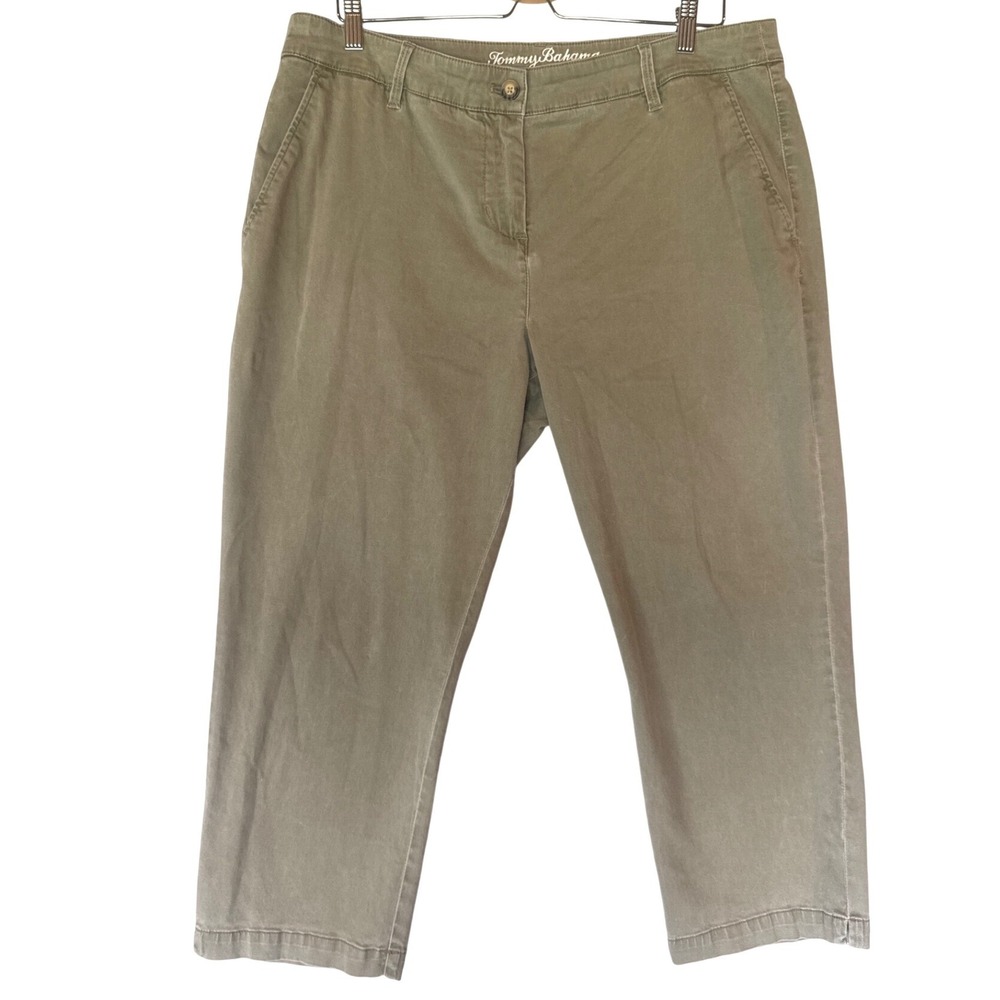Tommy Bahama Women Olive Green Boracay Cropped‎ Chino Pants Size 16